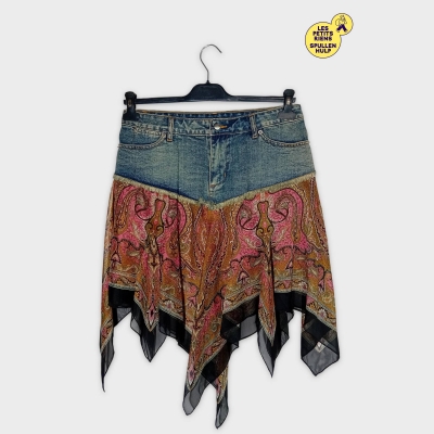 Jupe Topstudio En Jean Délavé Et Voile Imprimé Cachemire M