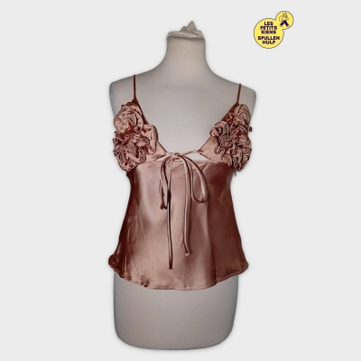Top Satiné Zara Rose Froufrous Bretelles Fines L