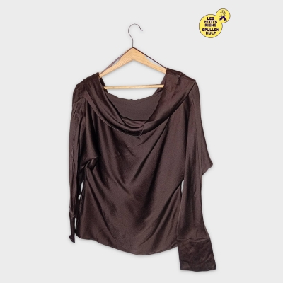 Chemisier Manches Longues Satiné Marron Zara M