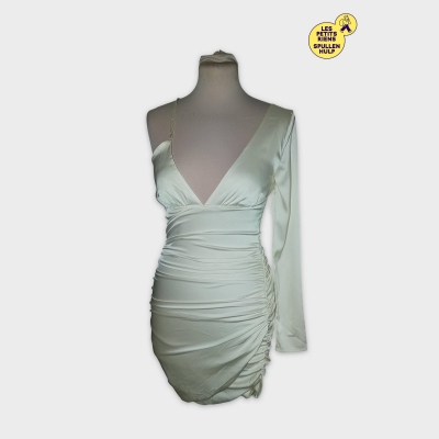 Robe Soirée Drapée Asymétrique Oh Polly Satinée Crème Xs