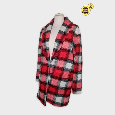 Maison Scotch Veste Manteau Carreaux Plaid Rouge Noir Blanc T5032