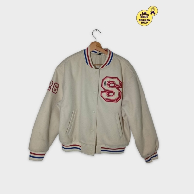 Blouson Universitaire H&m Divided Écru Broderies Rayures M