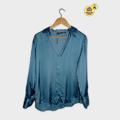 Chemise Blouse Satinée Bleue Canard Zara Élégante L