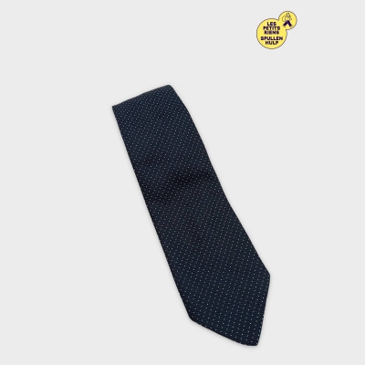 Cravate A. Gelloni Pura Seta Bleue Marine Petits Pois Blancs