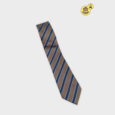 Cravate Christian Berg Rayée Beige Et Bleue Marine T5077