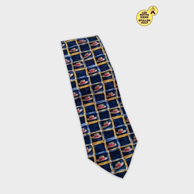 Cravate Soie Dunhill Motif Chapeaux Marine