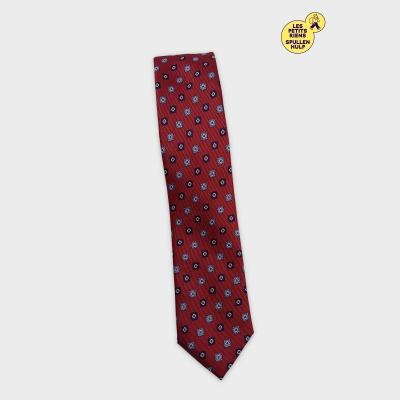 Cravate Corps Perdu Rouge Motifs Géométriques Bleus