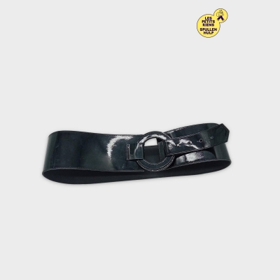 Ceinture Noire Vernie Avec Boucle Ronde Maison 123
