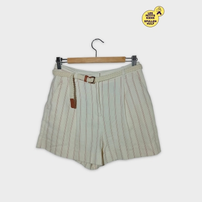 Short Zara Rayé Beige Et Rouge Ceinture Tressée S