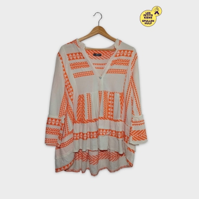 Blouse Tunique Moment Orange Imprimé Géométrique Fluide M