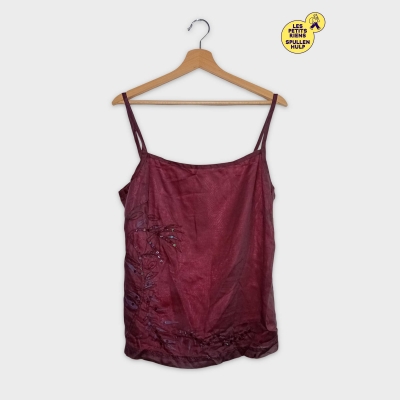 Débardeur Feu Vert Femme Bordeaux Paillettes Broderies Xxl