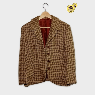 Blazer Homme Pied-de-poule Marron & Beige Vintage M