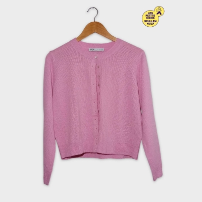 Cardigan Zara Maille Texturée Rose Pâle L