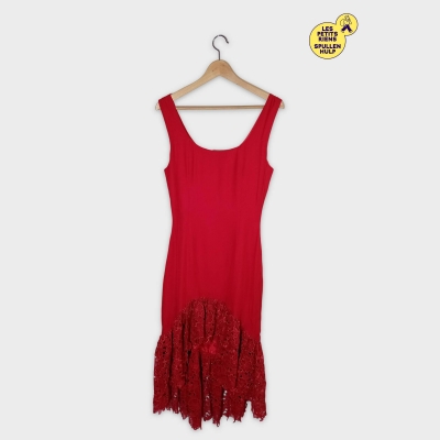 Robe Longue Rouge Dentelle Florale S