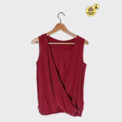 Haut Sans Manches En Soie Rouge Bordeaux M
