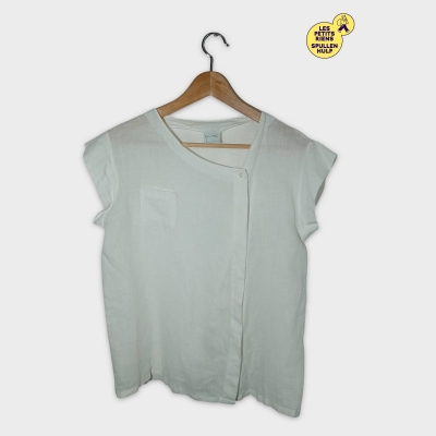 Blouse Jean D'alby Blanche Manches Courtes Lin T.40