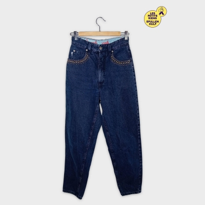 Jean Femme Forma Jeans Bleu Marine Taille Haute Clous Dorés L