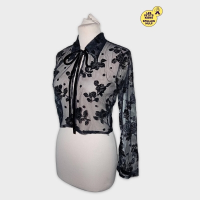 Boléro Noir Transparent Modelli Paris Motifs Floraux Velours