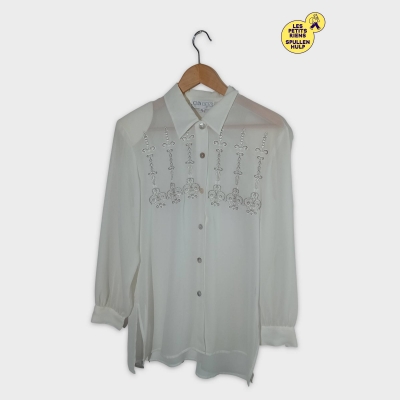 Chemisier Transparent Brodé Blanc Crème Joan Gozzi M