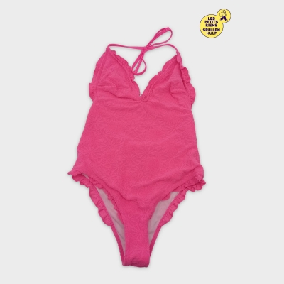 Maillot De Bain Une Pièce Rose Texturé Volants L