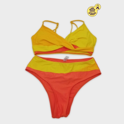 Maillot De Bain 2 Pièces Color-block Jaune Et Orange L