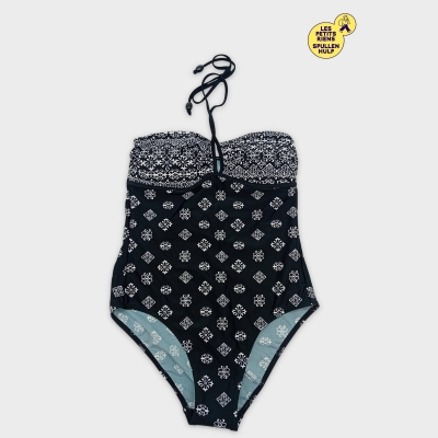 Maillot De Bain Une Pièce Bustier Tex Noir Motifs Blancs M