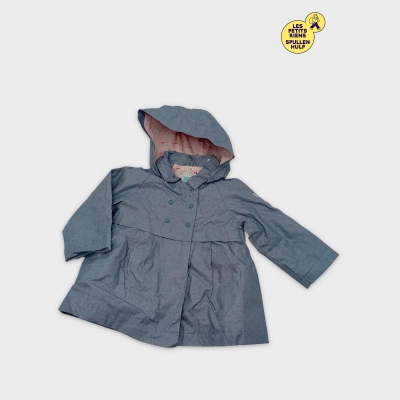 Manteau À Capuche Okaïdi Bébé Bleu Doublé Rose
