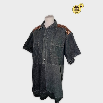 Robe Chemise Longue Denim Noir Rivets Épaules L