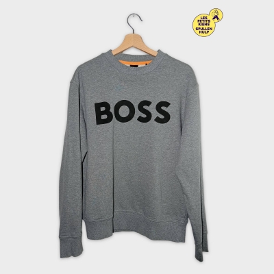 Sweatshirt Homme Boss Gris Logo Noir M