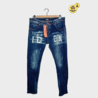 Jean Iconic Skinny Homme Bleu Délavé Icon Zip Orange L