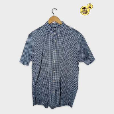 Chemise Muji Manches Courtes Carreaux Vichy Bleu Marine Et Blanc Xl