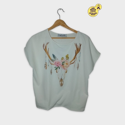 T-shirt Imprimé Crâne Floral Bohème Lalotti S
