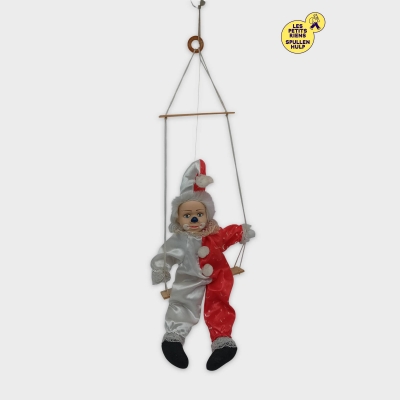 Marionnette Clown Artiste Rouge & Blanc Vintage