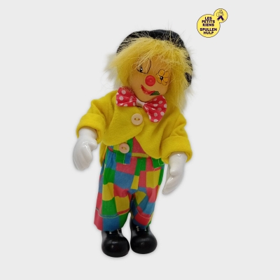Poupée Clown Musical Vintage Cheveux Jaunes Costume Coloré