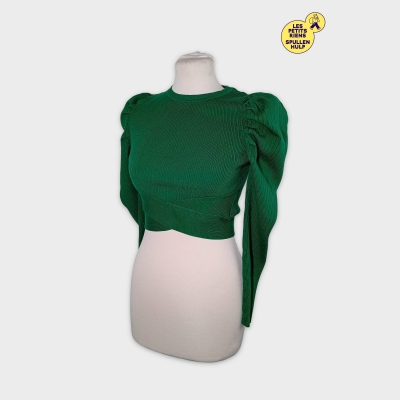 Haut Court Zara Côtelé Vert Émeraude Manches Bouffantes M