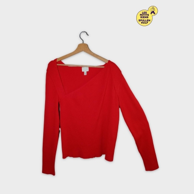 Pull Col Asymétrique Rouge Côtelé H&m Xl