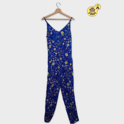 Combinaison Pantalon Bleue À Fleurs Dos Nu M