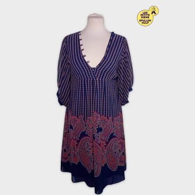 Robe Manoukian À Motif Rayé Et Paisley, Col V, Manches Longues