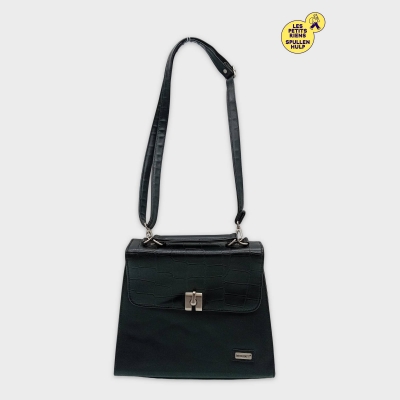 Sac Bandoulière Noir Cuir Vintage Enrico Benetti Imitation Crocodile