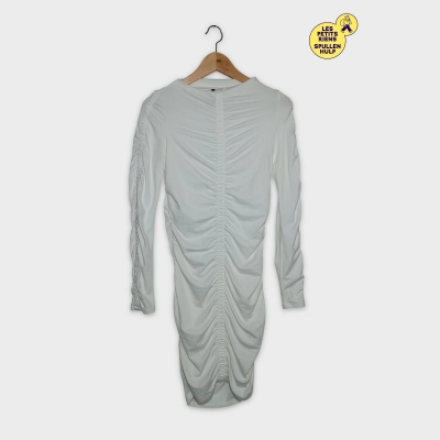 Robe Courte Moulante Froncée Blanche H&m Divided Manches Longues