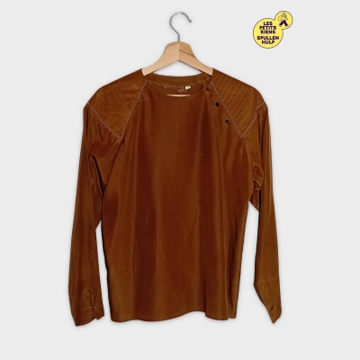 Blouse Chemisier Femme Marron Taille 38 Détails Plissés