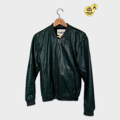Veste Bomber Cuir Essentiel Antwerp Vert Foncé S