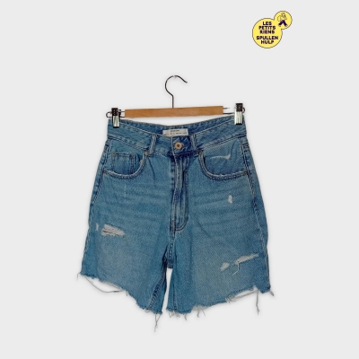 Short En Jean Distressed Bleu Clair Stradivarius Femme S