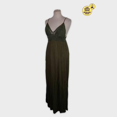 Robe Longue Kiabi Maille Crochet Jupe Plissée Kaki M