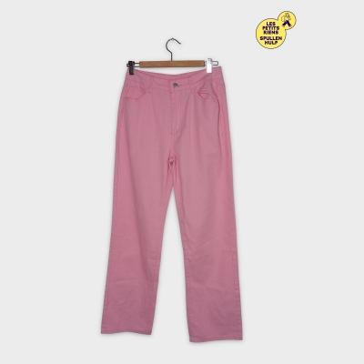 Pantalon Jean Taille Haute Coton Rose Pâle - M