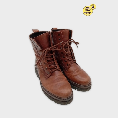 Bottes Gabor En Cuir Marron À Lacets Et Zip, Semelle Crantée 38.5