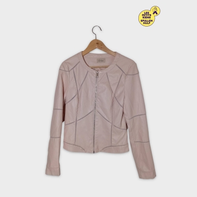 Blouson Veste Simili Cuir Rose Poudré M