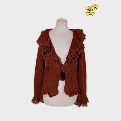Gilet Court Bruphils Volanté Mohair Marron T.s