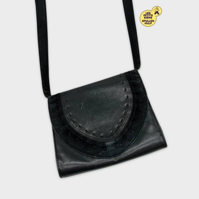 Sac Bandoulière Cuir Noir André Cellini Rabat Couture Taille Unique