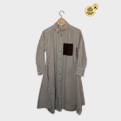 Robe Chemise Longue Maje Rayée Kaki Patch Contrastant Taille Xs